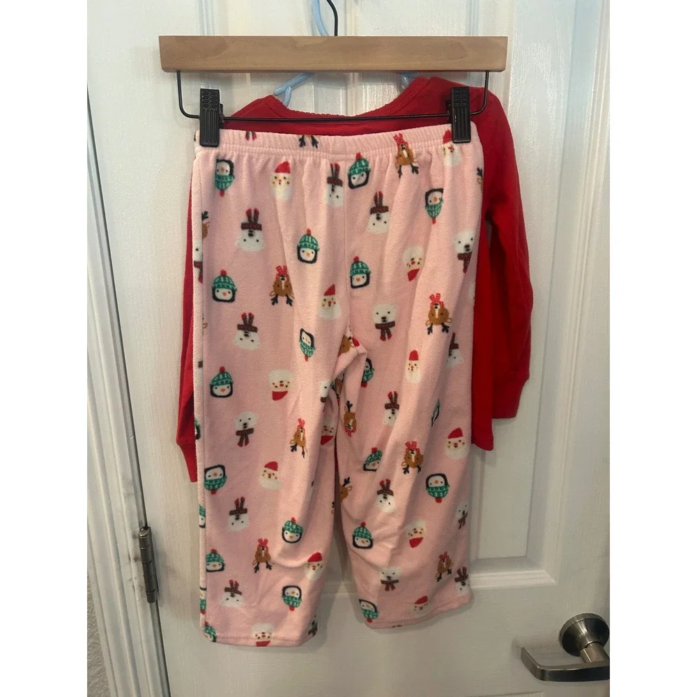 Carter's Pajama Set Red Pink Holiday Squad Fleece Christmas Toddler PJs 4T